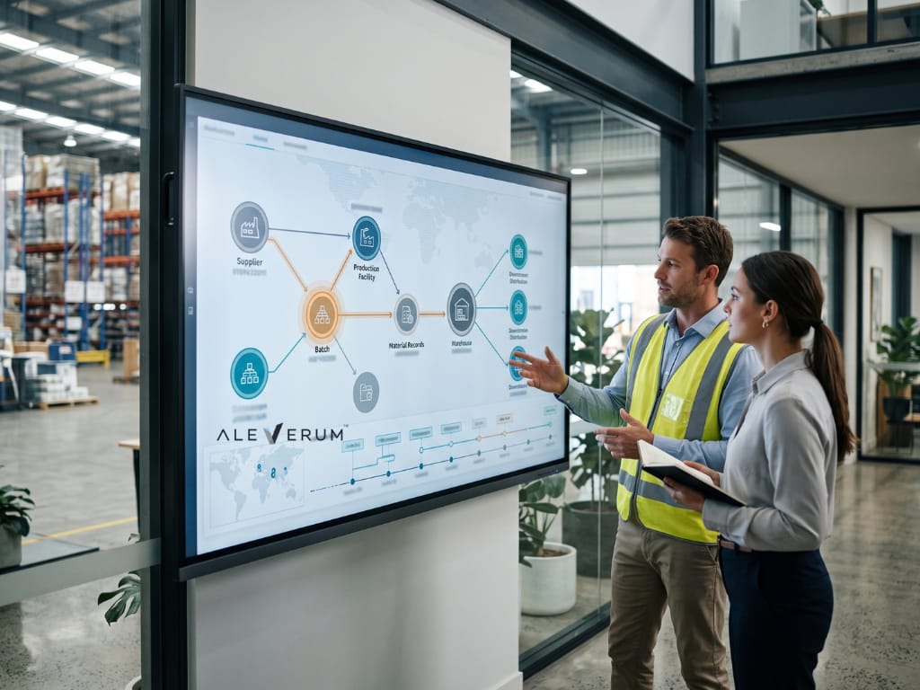 Alternative Text: Digital traceability platform tracking product batches and supplier data