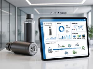 Product with QR code connected to digital product passport information