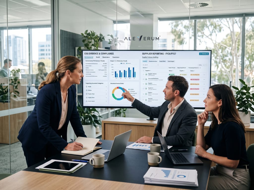 Sustainability reporting software displaying supplier evidence and ESG records